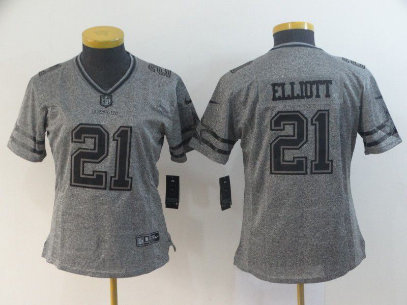 Women Dallas cowboys #21 Elliott Gray Stitched Gridiron Limited NFL Jerseys->women nfl jersey->Women Jersey